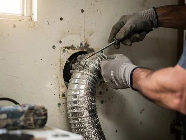 Fairfield Dryer Vent Cleaning technician performing precise dryer vent hose installation in Fairfield